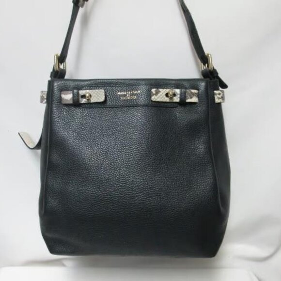 IACUCCI pebbled w snake Leather shoulder tote bag purse Italy black zip top - Picture 6 of 9